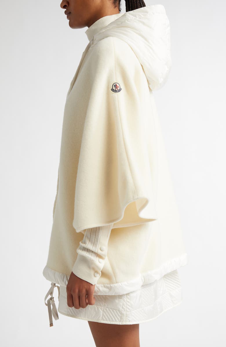 Moncler Classic Hooded Virgin Wool & Cashmere Cape, Alternate, color, Pastel Yellow