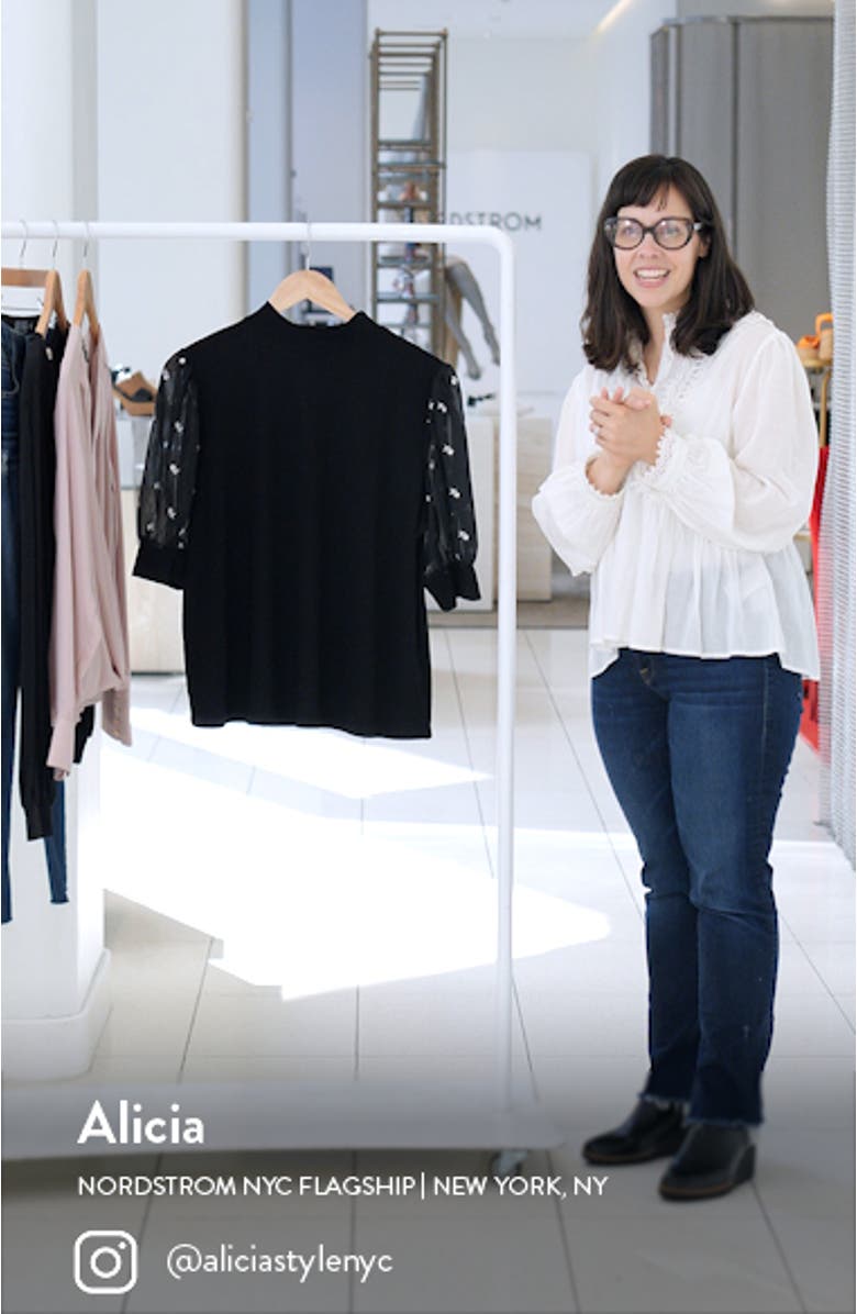 CeCe Mixed Media Puff Sleeve Mock Neck Top | Nordstromrack