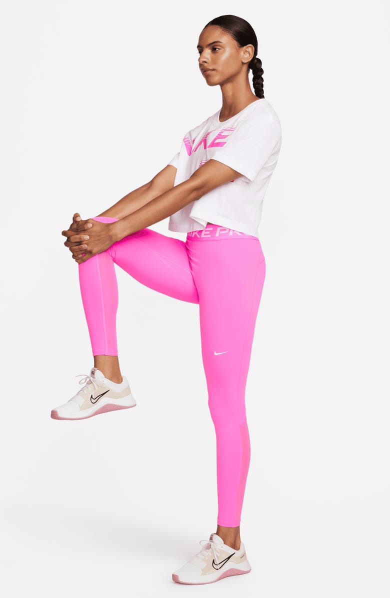 Nike Pro Mid Rise Leggings, Alternate, color, 675 Playful Pink/White