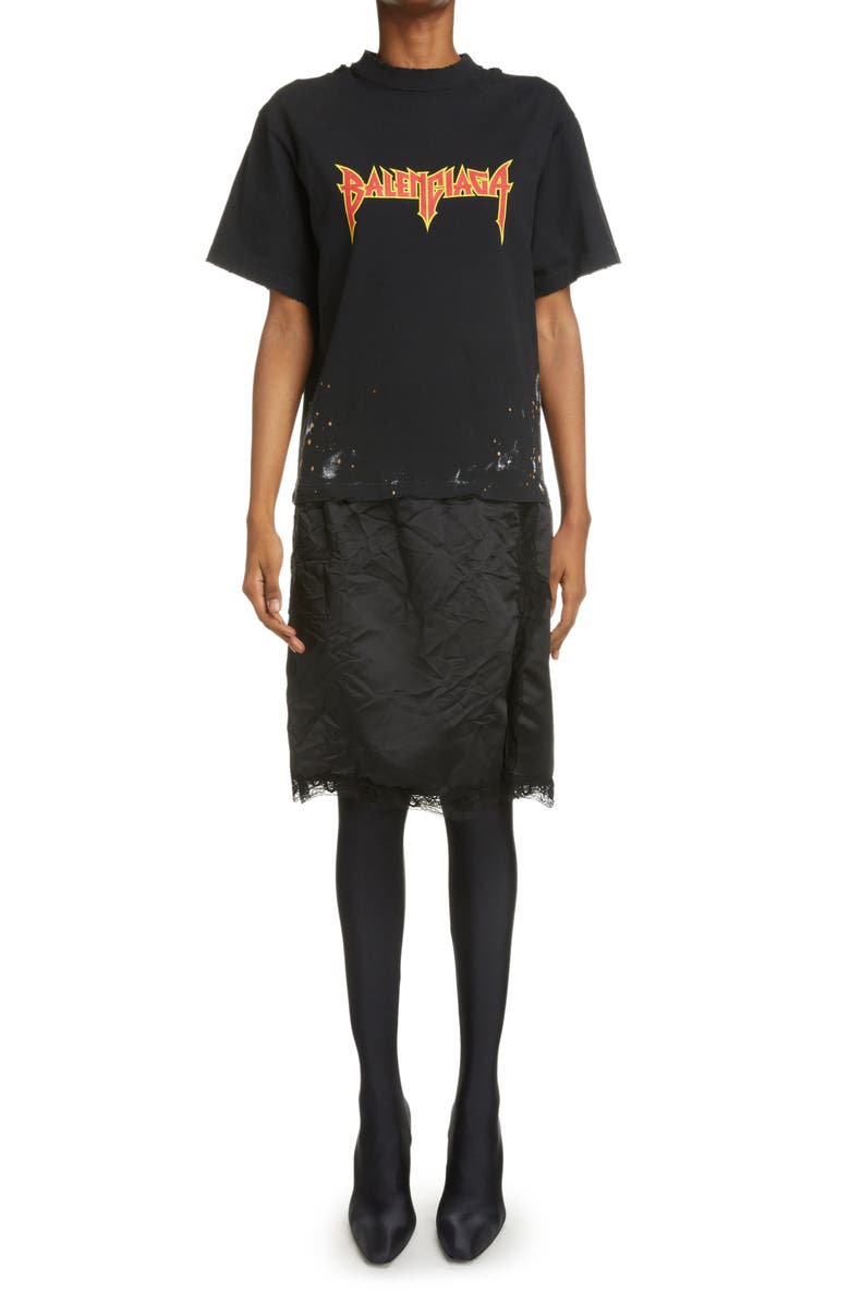 Balenciaga Metal Logo Paint Splatter Graphic Tee, Main, color,