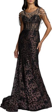 Mac Duggal Lace Corset Gown With Draped Beading