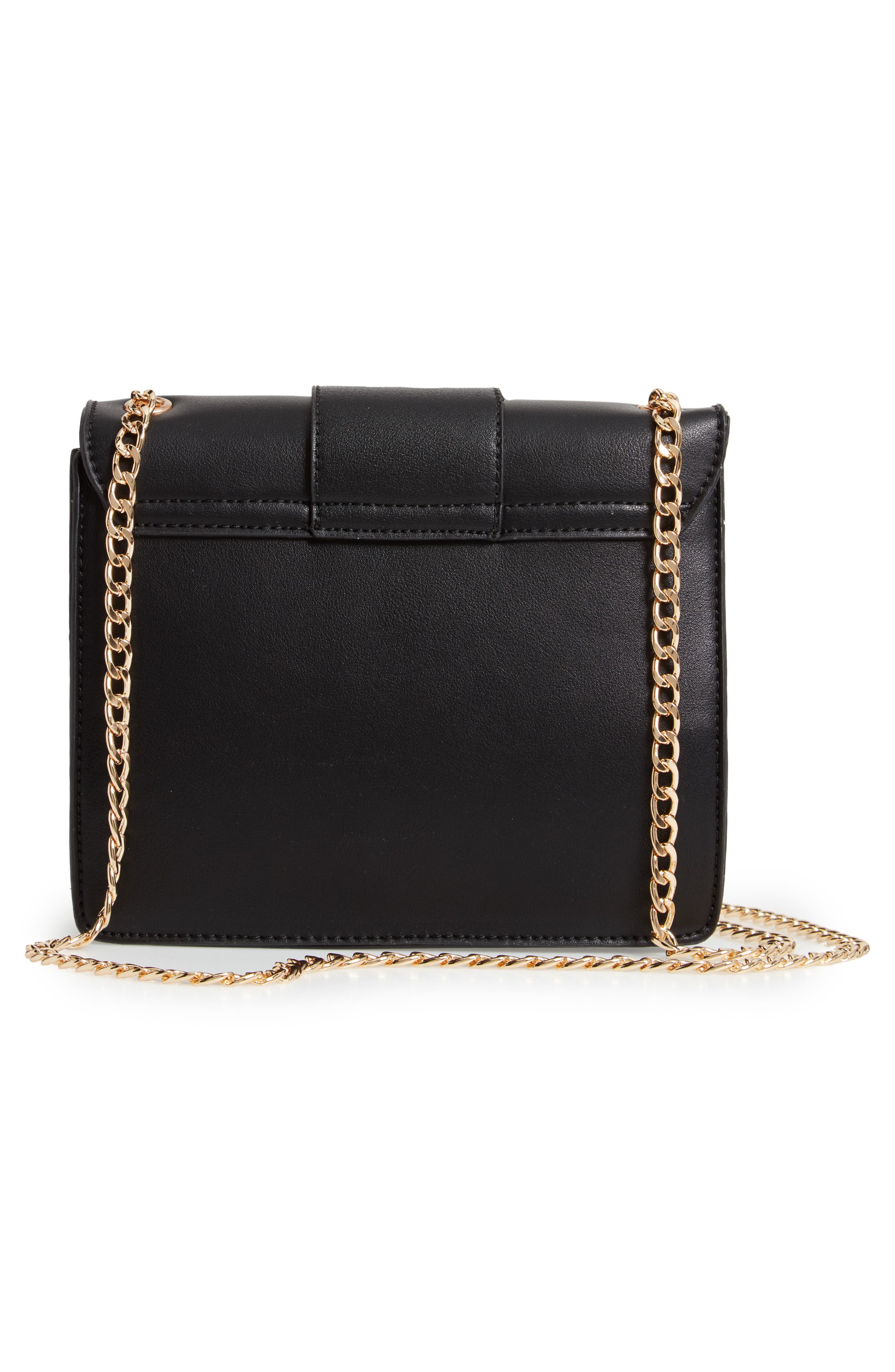 Metal Ring Faux Leather Crossbody Bag, Alternate, color, BLACK