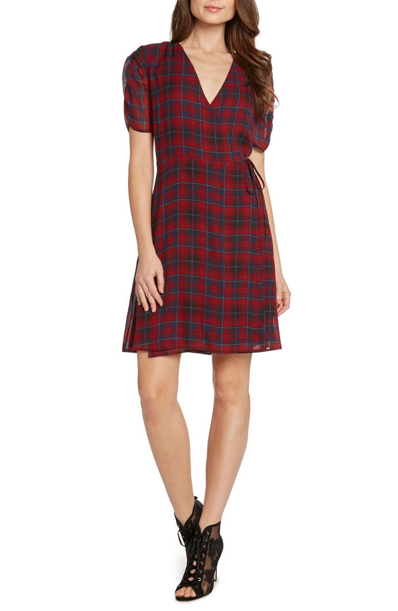 matty m. Plaid Wrap Dress, Main, color, Wine