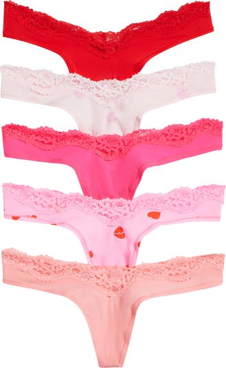 SKIMS 5-Pack Fits Everybody Lace Dipped Thong | Nordstrom