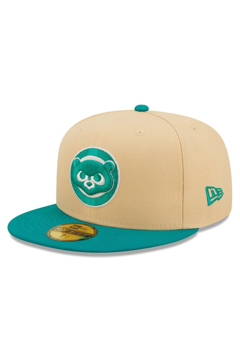 Men's New Era Natural/Teal Chicago Cubs Mango Forest 59FIFTY fitted hat, Alternate, color, Natural