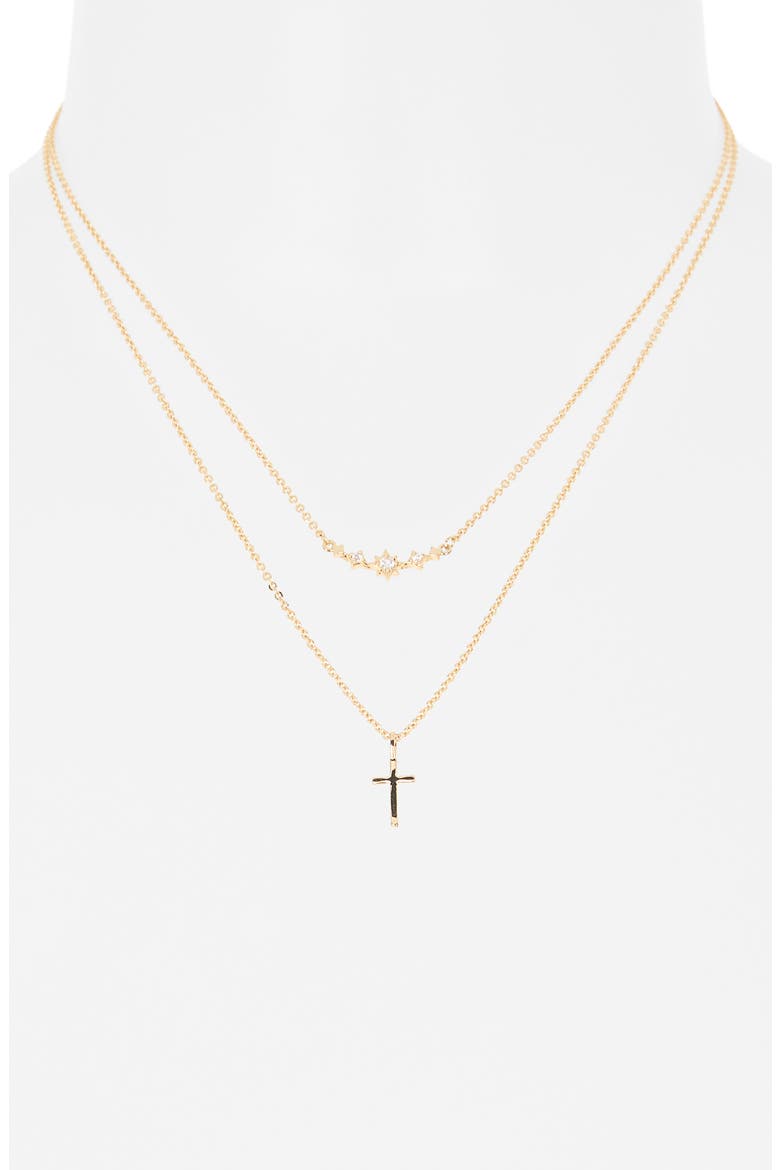 Set of 2 Cross Pendant Necklaces, Alternate, color, CLEAR- GOLD