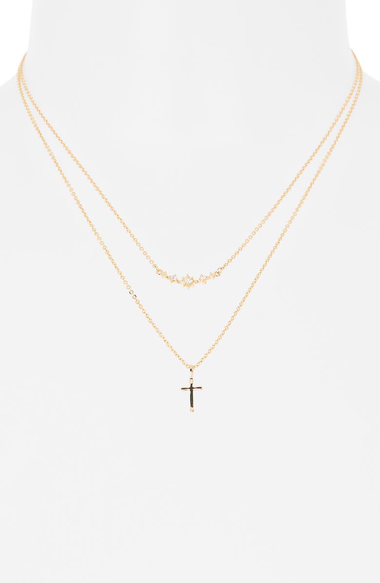 Leith Set of 2 Cross Pendant Necklaces, Alternate, color, Clear- Gold