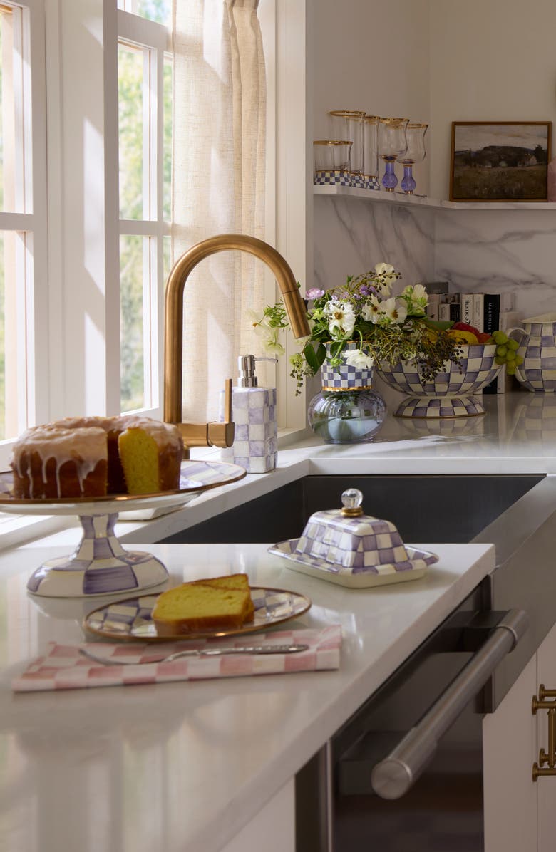 MACKENZIE CHILDS Violet Check Large Pedestal Platter, Alternate, color, Violet