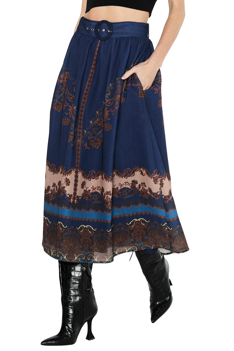 Jaxine Belted Midi Skirt, Alternate, color, NAVY MULTI