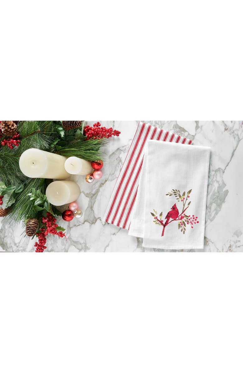 C&F Home Holiday Winter Themed Single Red Cardinal Embroidered Sitting on Red Berry Tree Flour Sack Dish towel 27L x 18W in., Alternate, color, 