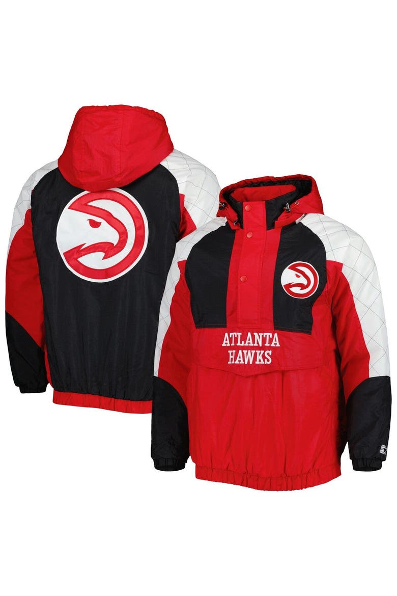 Men's Starter Red Atlanta Hawks Body Check Raglan Hoodie Half-Zip Jacket, Main, color, Red