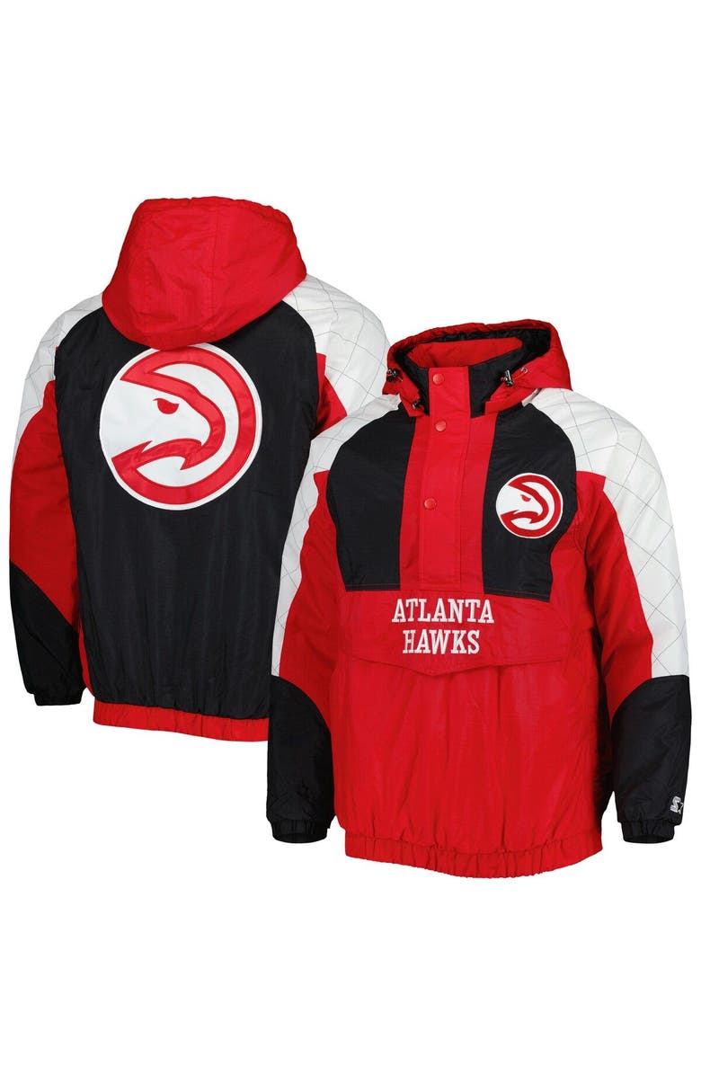 STARTER Men's Starter Red Atlanta Hawks Body Check Raglan Hoodie Half-Zip Jacket, Main, color, Red