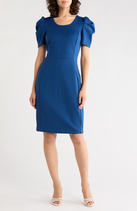Short Sleeve Scuba Sheath Dress