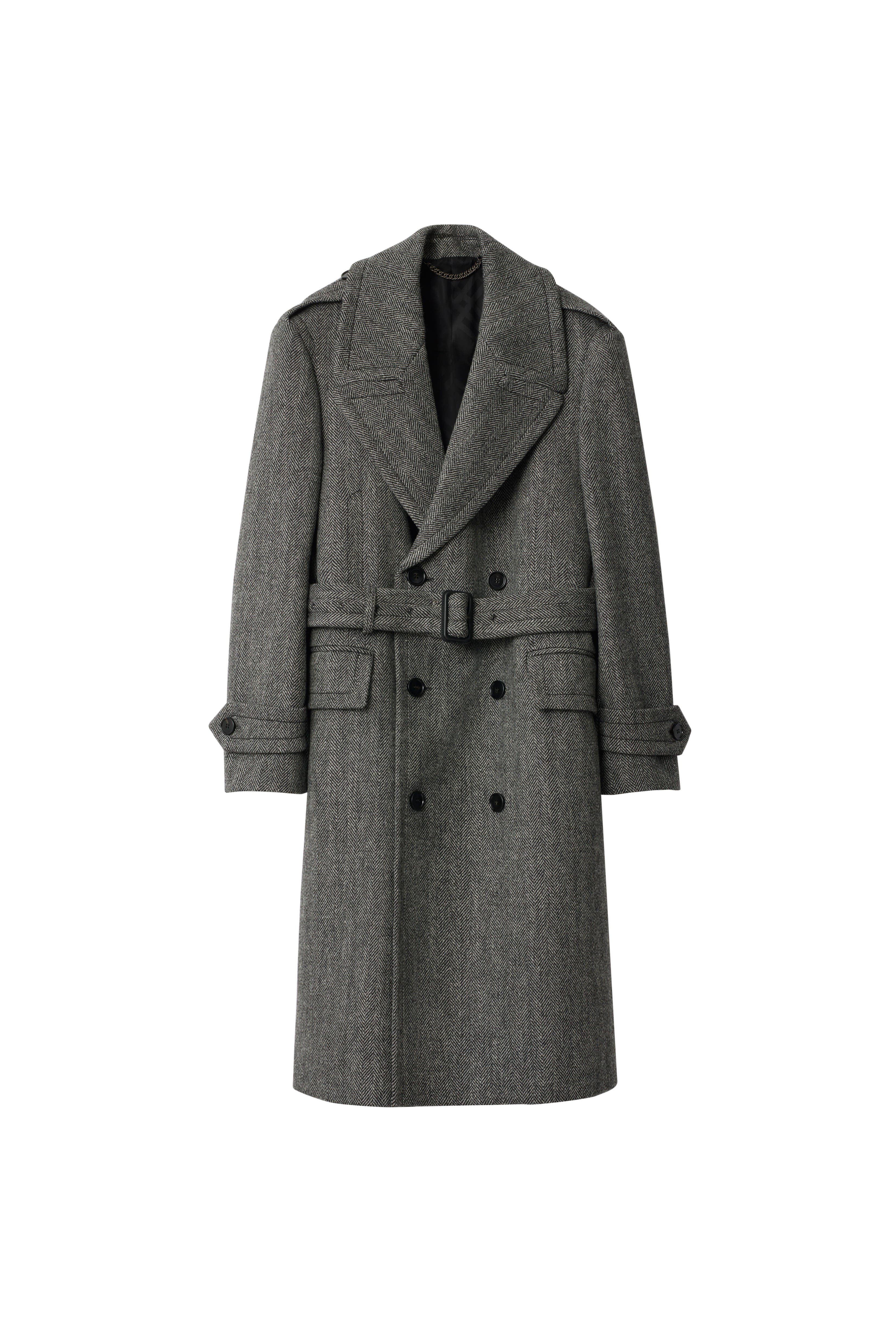 Long Herringbone Wool Trench Coat - image 2