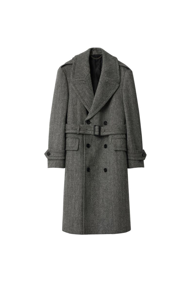 Long Herringbone Wool Trench Coat, Alternate, color, Coal grey/light thistle grey