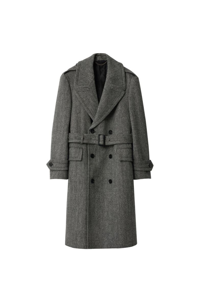 Burberry Long Herringbone Wool Trench Coat, Alternate, color, Coal Grey/Light Thistle Grey