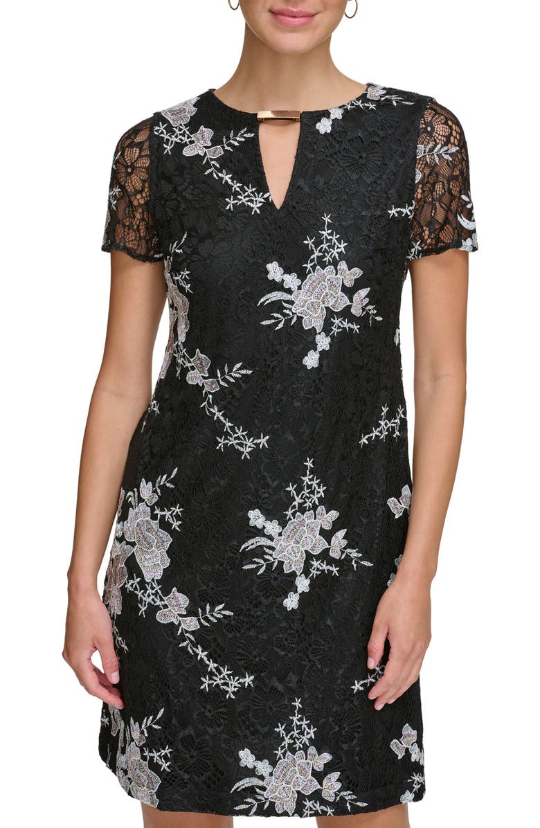 Kensie Embroidered Lace Cocktail Minidress, Alternate, color, Black Multi