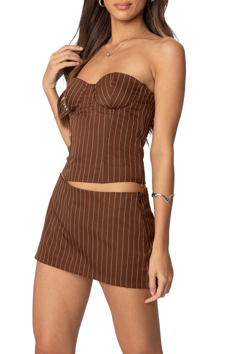 Jennifer Pinstripe Lace-Up Strapless Corset Top, Alternate, color, BROWN