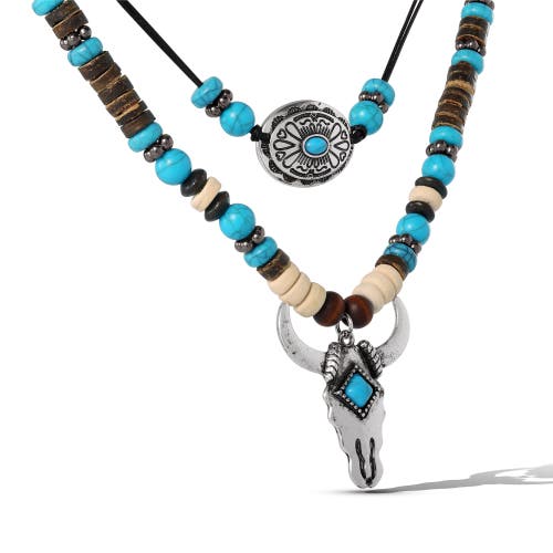 Jessica Simpson Beaded Layered Necklace In Blue