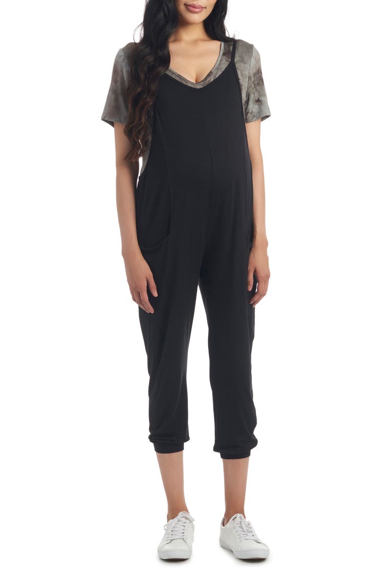Brandi During & After Maternity/Nursing Romper, Main, color, BLACK