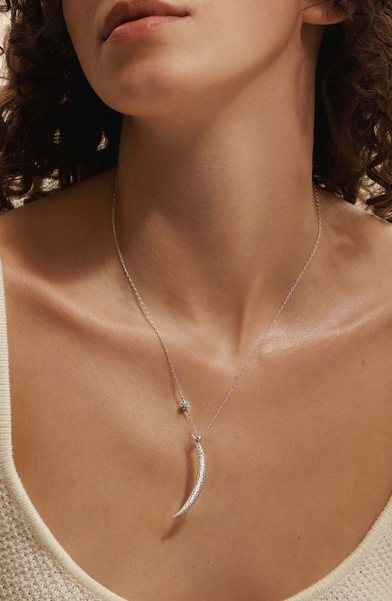 Satya Jewelry Illuminated Path Silver Moon Necklace, Alternate, color, Silver