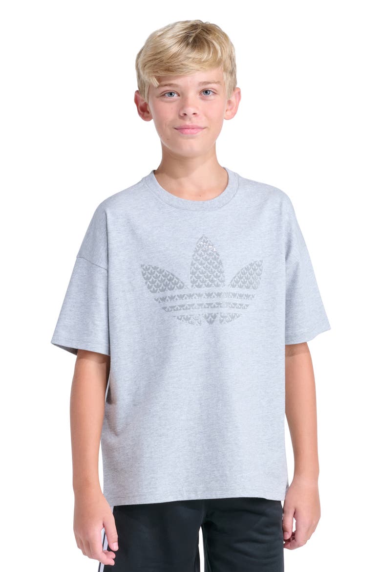 Kids' Oversize Trefoil Logo Graphic T-Shirt, Main, color, GREY HEATHER