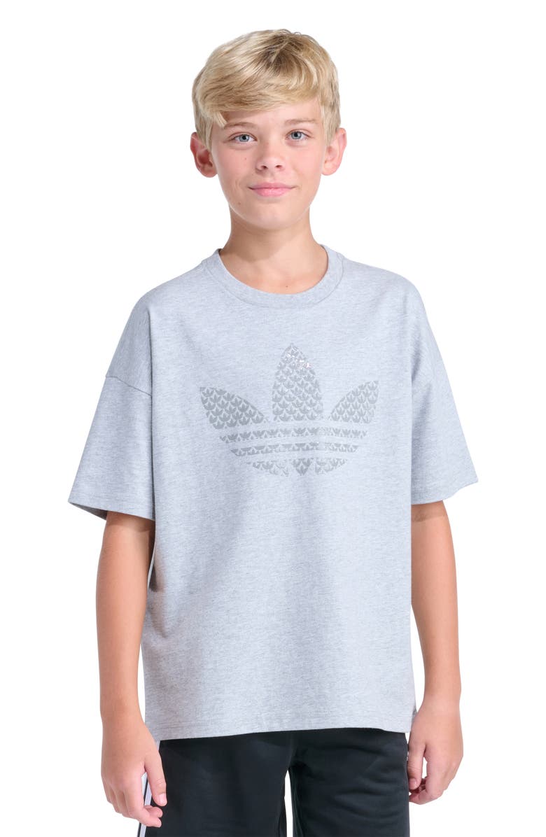 adidas Originals Kids' Oversize Trefoil Logo Graphic T-Shirt, Main, color, Grey Heather