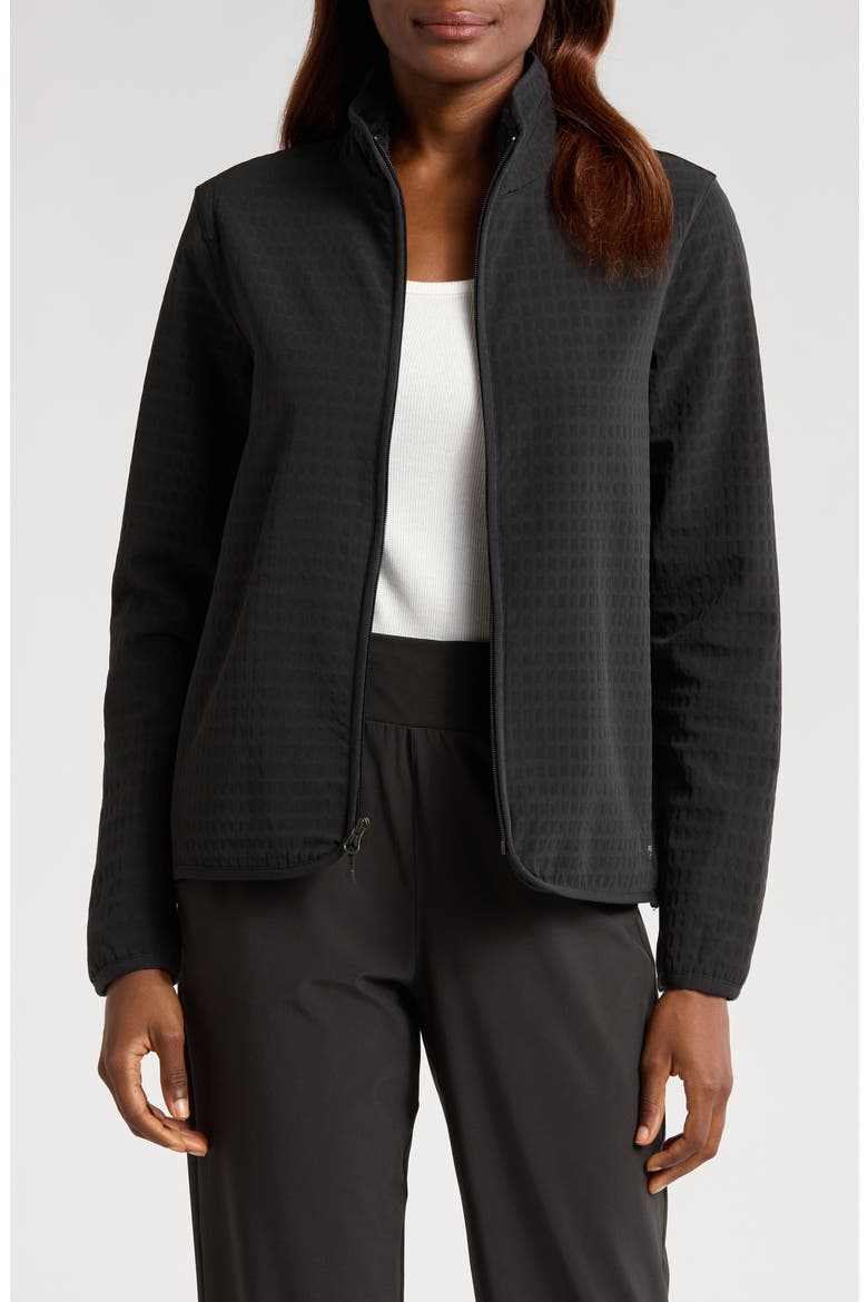 Grid Bonded Fleece Zip Jacket, Main, color, BLACK