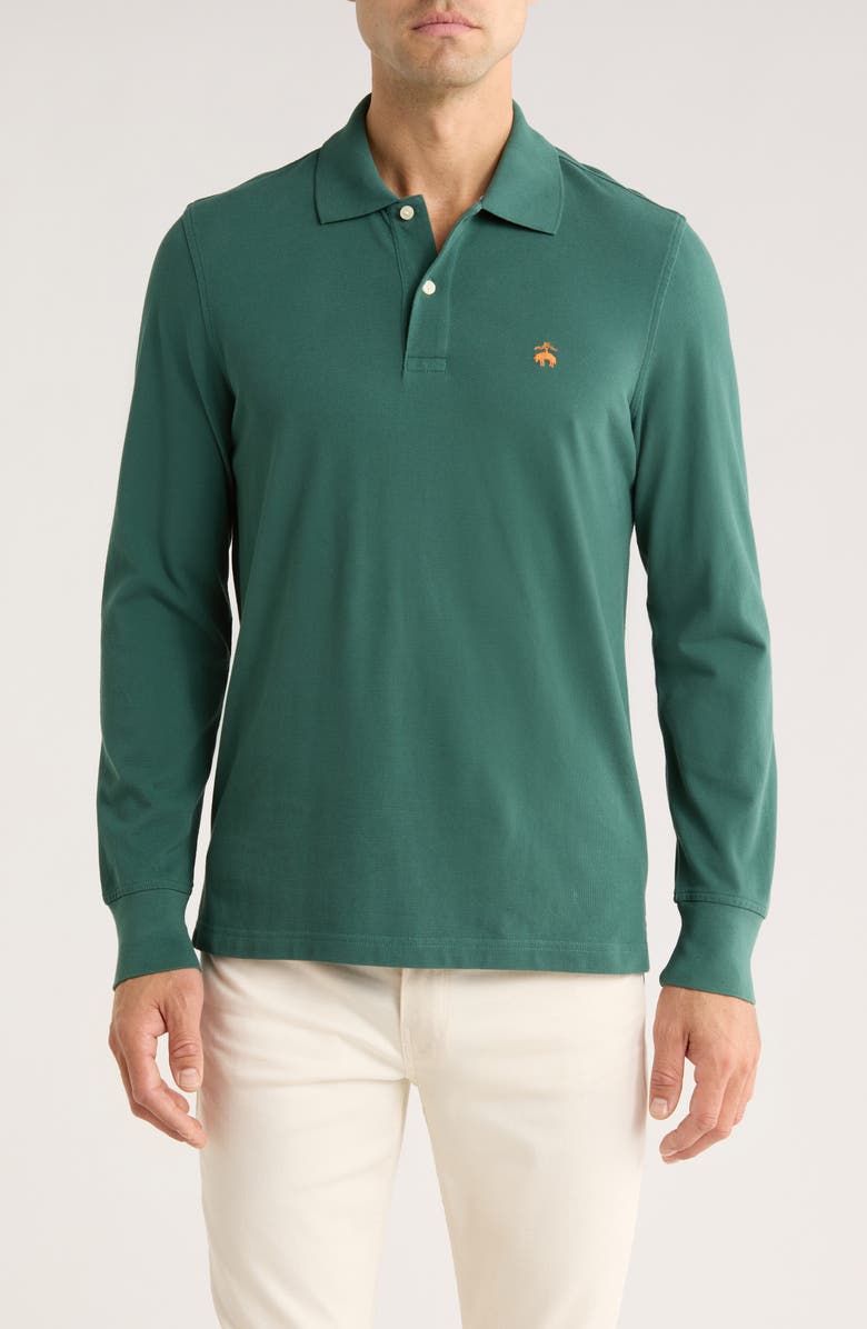 Brooks Brothers Long Sleeve Cotton Polo, Main, color, Mallard Green