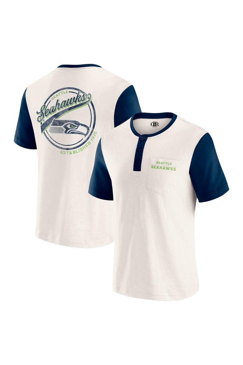 Men's Darius Rucker Collection by Fanatics Cream Seattle Seahawks Henley Colorblock Slub Pocket T-Shirt, Main, color, Cream