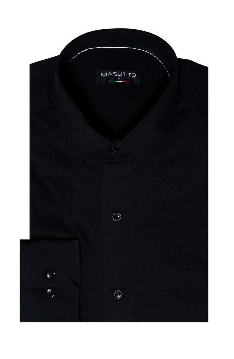 MASUTTO Lior 8 way Stretch Knit Solid Button-Up Long Sleeve Shirt, Main, color, Black
