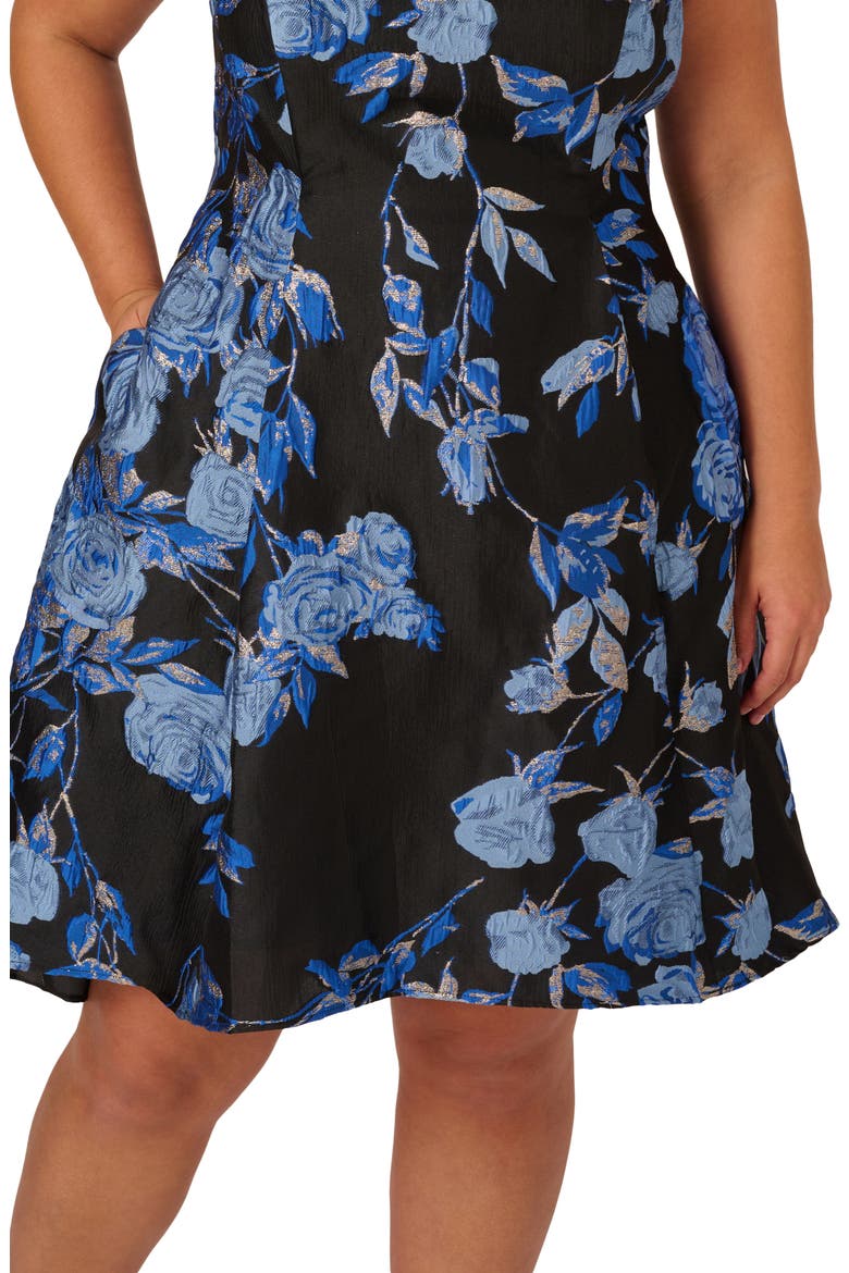 Metallic Floral High-Low Cocktail Dress, Alternate, color, BLUE/ BLACK MULTI