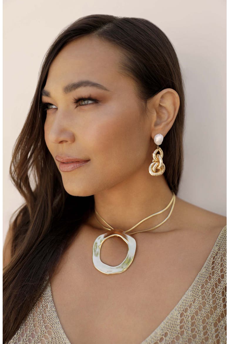 Open Circle Statement Necklace, Alternate, color, GOLD