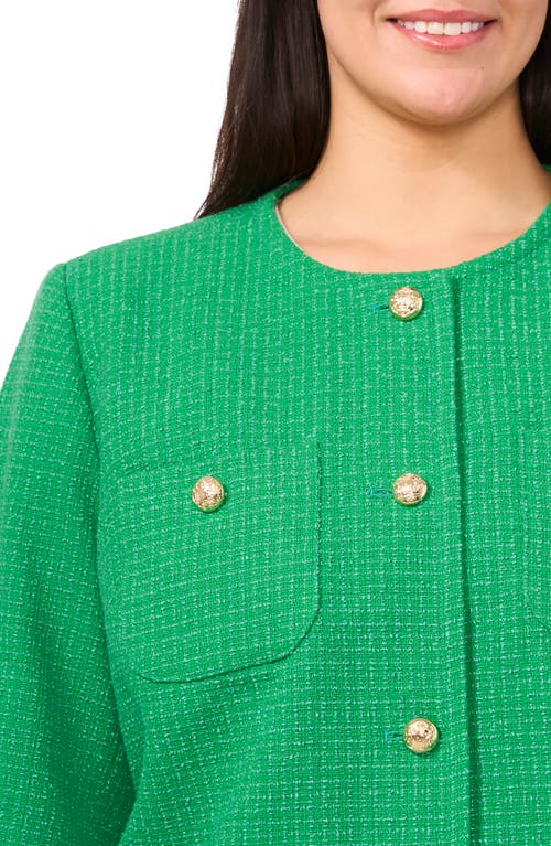 Shop Cece Collarless Tweed Jacket In Medium Green