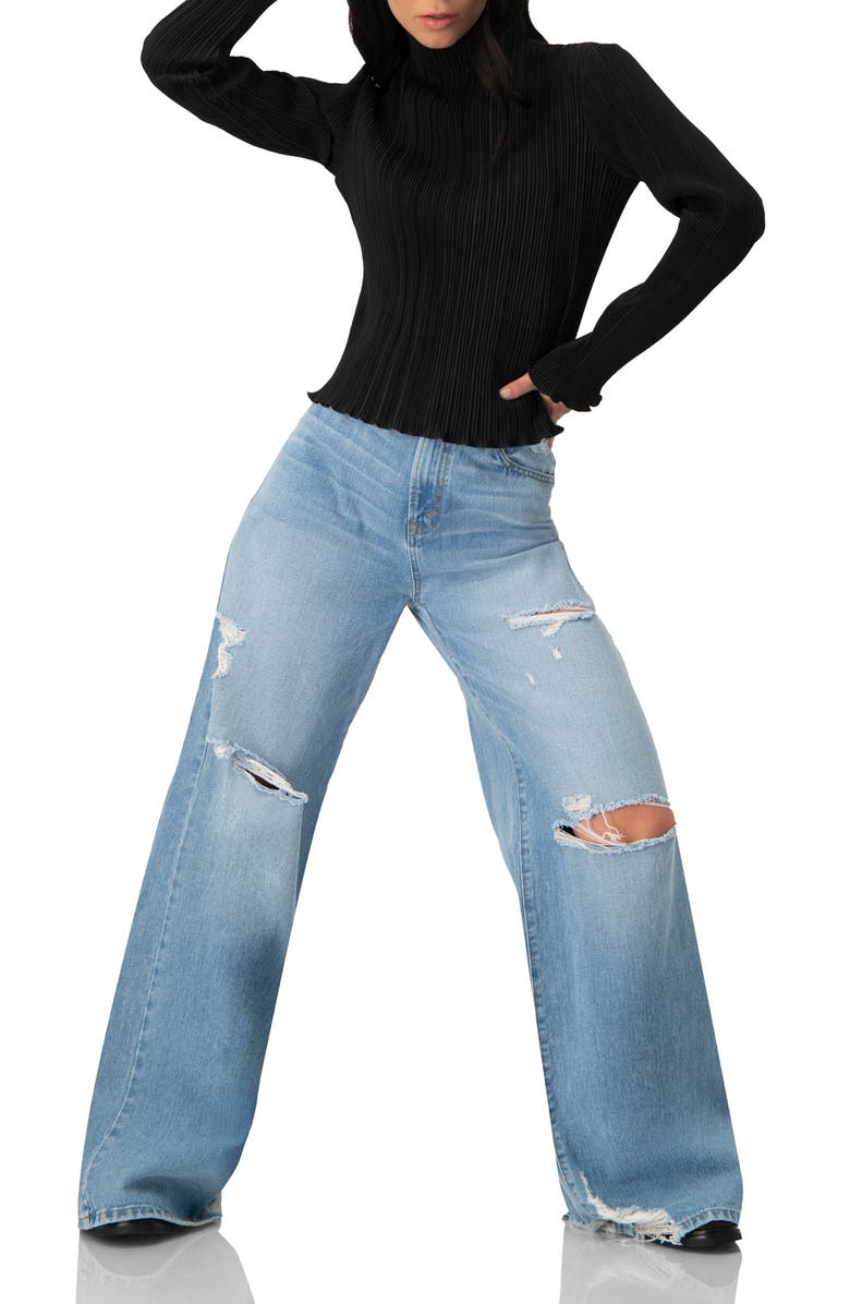 IVONNE Pleated Mock Neck Top, Alternate, color, Black