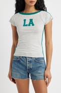 Vinyl Icons LA Off the Shoulder Graphic Ringer T-Shirt