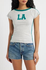 Vinyl Icons LA Off the Shoulder Graphic Ringer T-Shirt