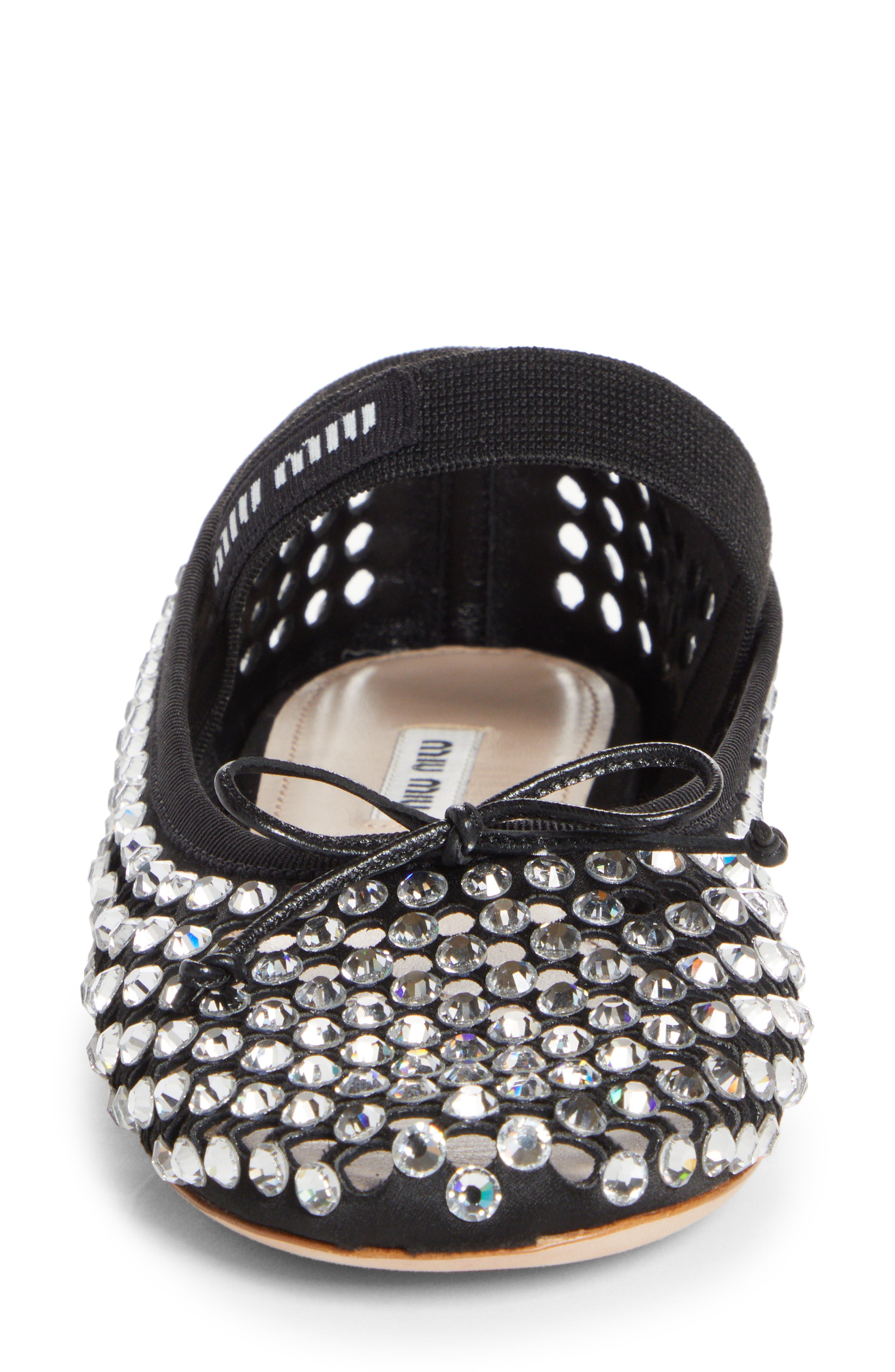 Miu Miu Crystal Embellished Fishnet Mary Jane Ballet Flat, Alternate, color, 