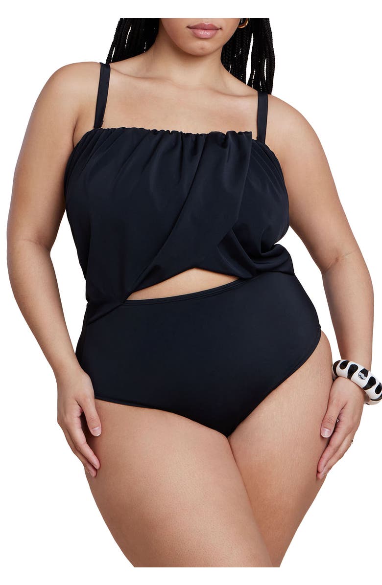 ELOQUII Crossover Strapless One Piece, Main, color, Black Onyx