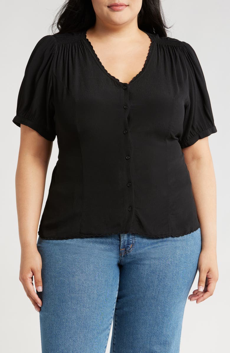 Treasure & Bond Scallop Trim Button-Up Top, Main, color, 