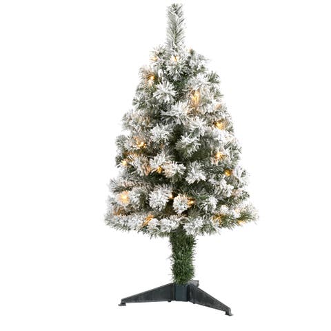 3-ft Flocked West Virginia Fir Artificial Christmas Tree with 50 Clear LED Lights