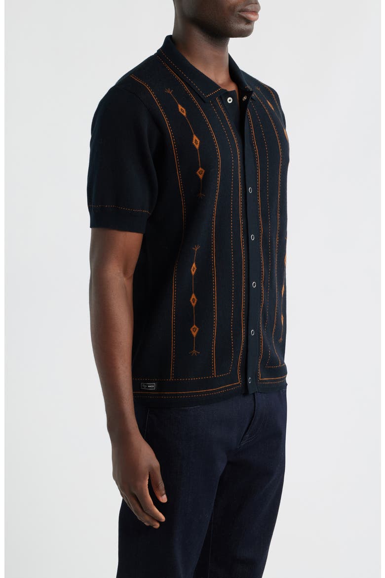 Folio Short Sleeve Cotton Knit Snap-Front Shirt, Alternate, color, DARK NAVY