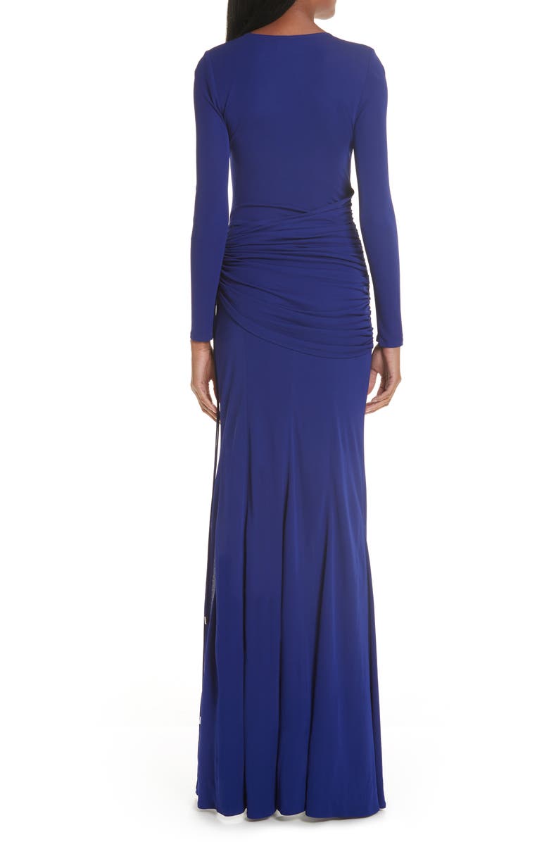 Galvan Slit Hem Ruched Jersey Maxi Dress, Alternate, color,