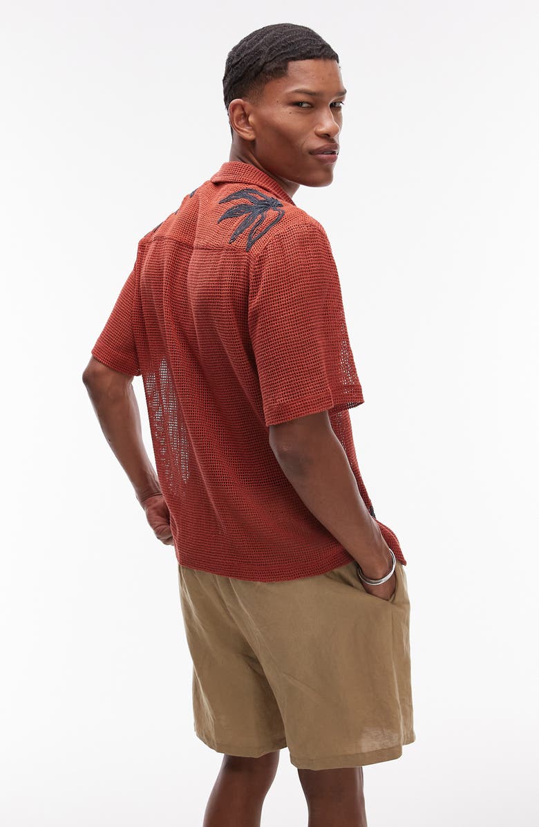 Topman Oversize Floral Appliqué Camp Shirt, Alternate, color, Rust