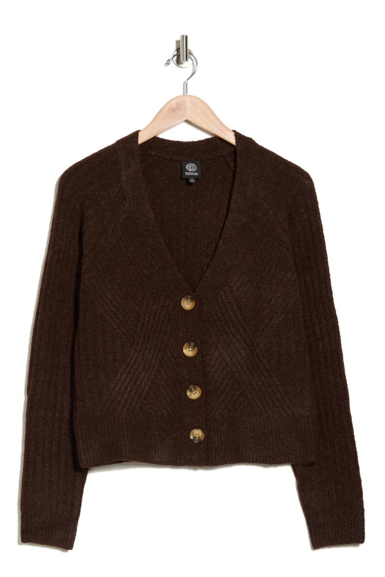 V-Neck Button Front Crop Cardigan, Alternate, color, CHOCOLATE