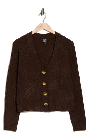 Bobeau V-neck Button Front Crop Cardigan In Brown