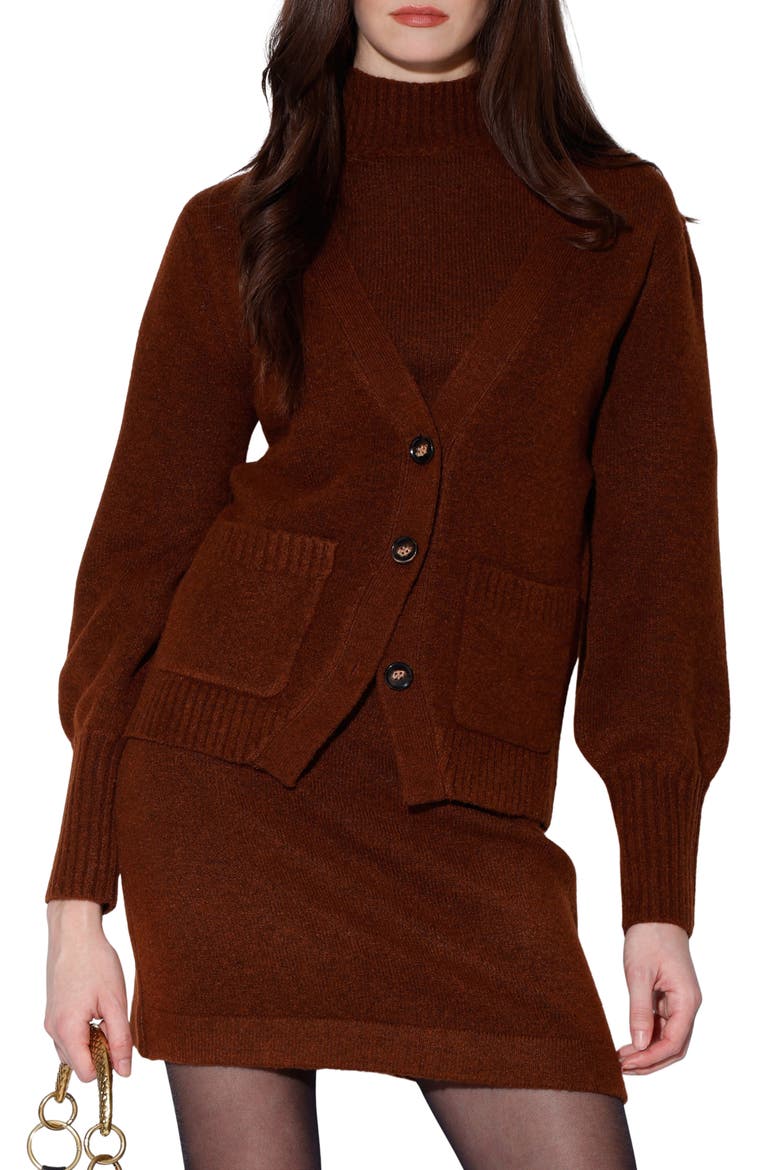 Aretha V-Neck Cardigan, Main, color, BROWN