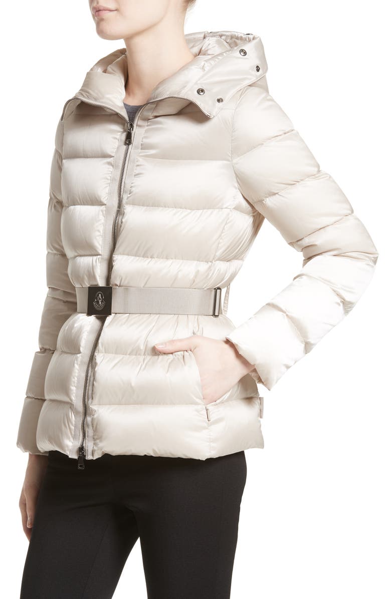 Moncler Tatie Belted Down Puffer Coat with Removable Genuine Fox Fur Trim, Alternate, color, 