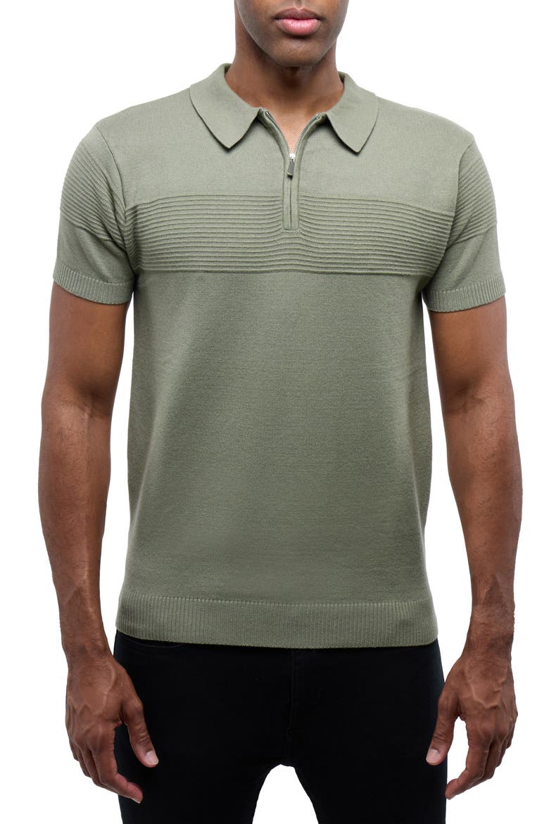 Ottoman Accent Short Sleeve Half-Zip Sweater, Main, color, SAGE