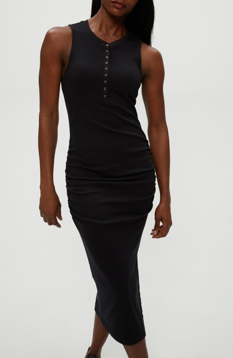 Michael Stars Samira Sleeveless Henley Midi Dress, Alternate, color, Black